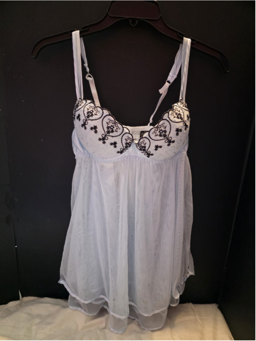Seductive Wear By Cinema Etoile Chiffon Embroidered Sheer Babydoll Size Medium